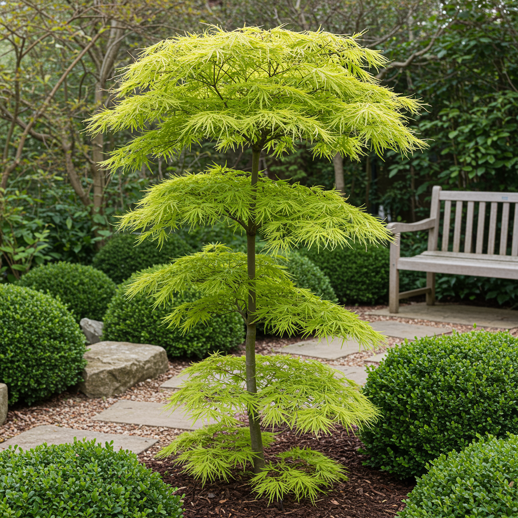 Green boutiQ - Terrasplant - Japanse Esdoorn - Acer palmatum Koto-no-ito - Groen - 1 Plant - Bladverliezend - Pot 19cm Hoogte 70cm