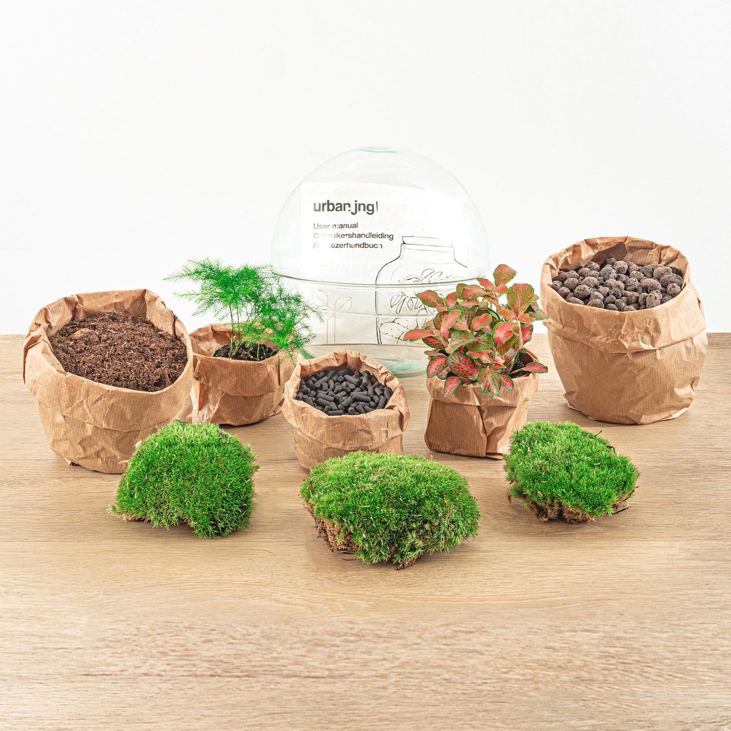DIY Planten terrarium tweedelig bolglas - Dome Red - Ø 20 cm ↑ 20 cm - Grablje + lopata + pinceta + škare