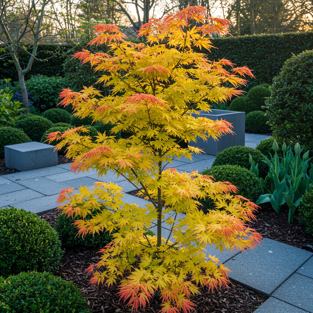 Green boutiQ - Terrasplant - Japanse Esdoorn - Acer palmatum Orange Dream - Oranje - 2 Planten - Bladverliezend - Pot 19cm Hoogte 70cm