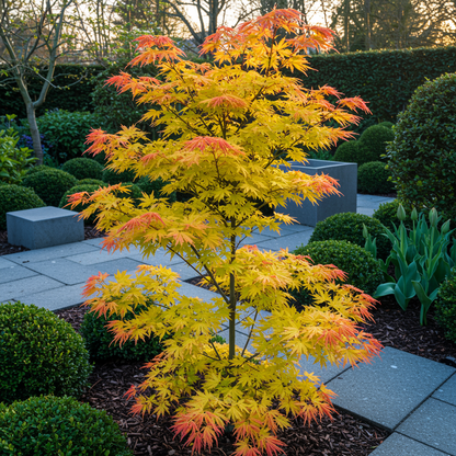 Green boutiQ - Terrasplant - Japanse Esdoorn - Acer palmatum Orange Dream - Oranje - 2 Planten - Bladverliezend - Pot 19cm Hoogte 70cm